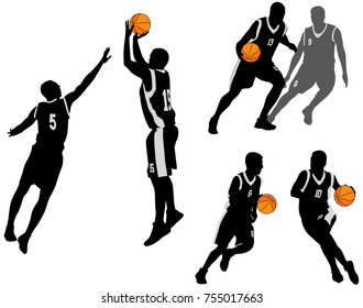 basketball players silhouettes collection - vector