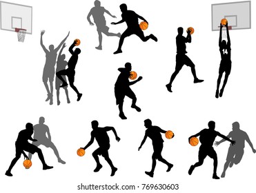 basketball players silhouettes collection - vector