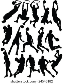 basketball players silhouettes - vector