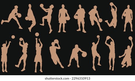 Basketball players silhouettes vector set basketball player in action with ball