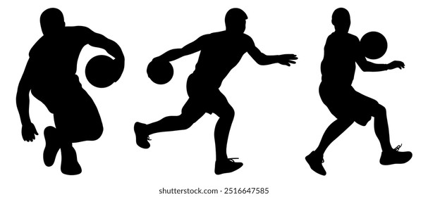 basketball players silhouettes Vector set , basketball silhouettes,set basketball player in action with ball