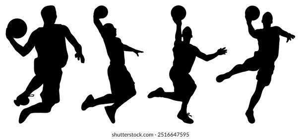 basketball players silhouettes Vector set , basketball silhouettes,set basketball player in action with ball