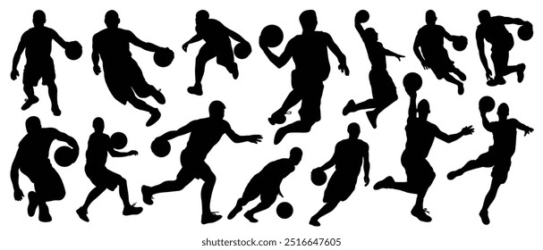 basketball players silhouettes Vector set , basketball silhouettes,set basketball player in action with ball