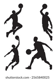 basketball players vector background silhouette set