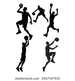  basketball players vector background silhouette set