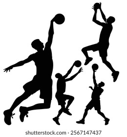  basketball players vector background silhouette set