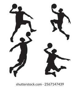  basketball players vector background silhouette set