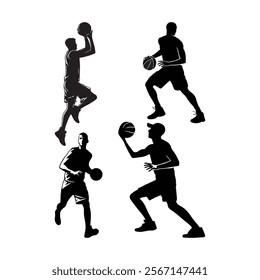  basketball players vector background silhouette set