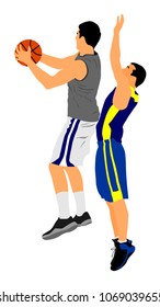 Basketball players vector illustration isolated on white background. Fight for the ball. 