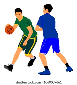 Basketball players vector illustration isolated on white background. Fight for the ball. defense and attack positions in street basket sport.