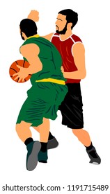 Basketball players vector illustration isolated on white background. Fight for the ball. defense and attack positions in street basket sport.