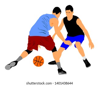 Basketball players vector illustration isolated on white background. Fight for the ball. defense and attack positions in street basket sport.