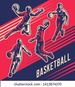 Basketball players vector illustrations collection