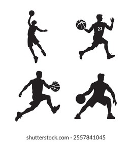 Basketball players vector set silhouette on white background