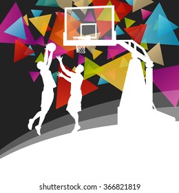 Basketball players young active men healthy sport silhouettes vector background illustration