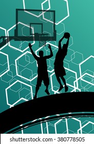 Basketball players young active men healthy sport silhouettes vector background illustration