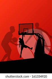 Basketball players young active sport silhouettes vector background illustration