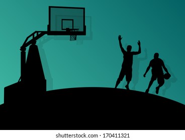 Basketball players young active sport silhouettes vector background abstract illustration