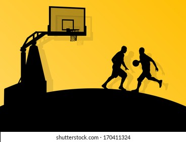 Basketball players young active sport silhouettes vector background abstract illustration