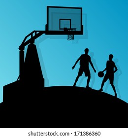 Basketball players young active sport silhouettes vector background abstract illustration
