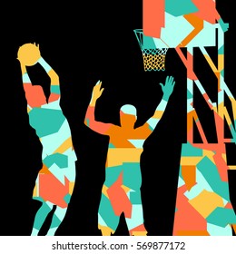 Basketball players young active sport silhouettes vector background abstract illustration