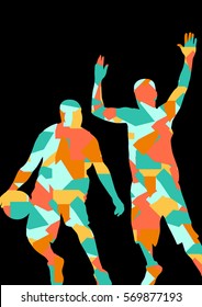 Basketball players young active sport silhouettes vector background abstract illustration