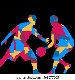 Basketball players young active sport silhouettes vector background abstract illustration