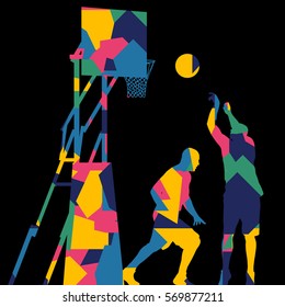 Basketball players young active sport silhouettes vector background abstract illustration