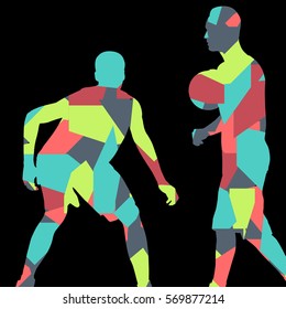 Basketball players young active sport silhouettes vector background abstract illustration
