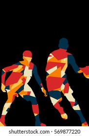 Basketball players young active sport silhouettes vector background abstract illustration