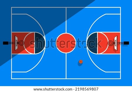 basketball playground. Marking lines on a blue background. Vector illustration.