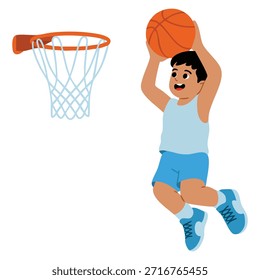 Basketball playing boy kid vector illustration at sport lesson suitable for youth sports education activity and athletic themed design or posters
