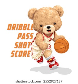 Baloncesto jugando al oso de peluche en Jersey con texto motivacional	
, ILUSTRACIÓN VECTORIAL