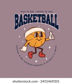 Basketball playing. Basketball vintage typography  Trendy Retro Cartoon t-shirt print vector illustration.