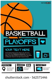 Basketball Playoffs (Flat Style Vector Illustration Sports Poster Design) Event Invitation with Venue and Time Details
