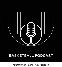 Basketball Podcast Sport Logo Design Isolated On A Black Background