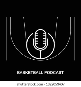 Basketball Podcast Sport Logo Design Isolated On A Black Background