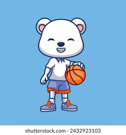 Basketball Polar Bear Cute Cartoon Character Illustration