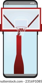 Basketball post on phone. Watch online basketball. vector illustration