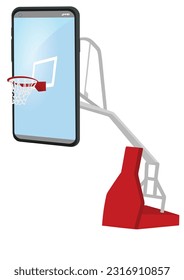 Basketball post on phone. Watch online basketball. vector illustration