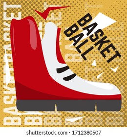 Afiche de básquetbol. zapata de baloncesto de color - Ilustración vectorial