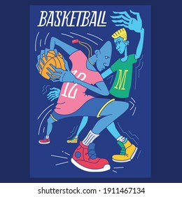 Basketball poster with illustration on blue background 