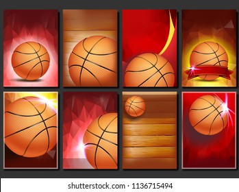 Basketball Poster Set Vector. Empty Template For Design. Basketball Ball. Tournament. Sport Event Announcement. Banner Advertising. Game Flyer, Leaflet Blank Illustration
