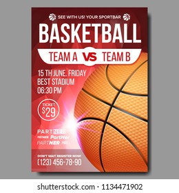 Basketball Poster Vector. Tournament Banner Advertising. Sports Bar Event Announcement. Game, League, Camp Design Blank. Basketball Ball. Championship Illustration
