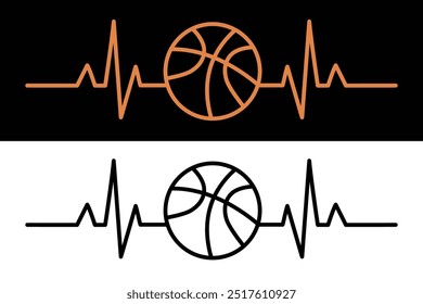 Basquete com pulso, Batimento cardíaco, Amante de basquete, Vetor, Vetor de amor de basquete, vetor, Bola de basquete, Raquete, silhueta, Silhueta de esportes