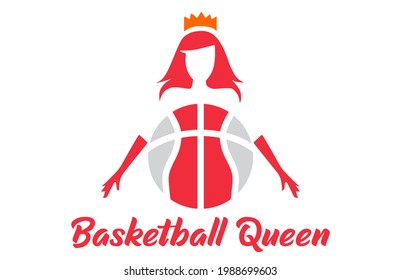 basketball queen logo with ball shape and female body