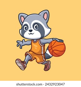 Basketball Raccoon Cute Cartoon Character Illustration