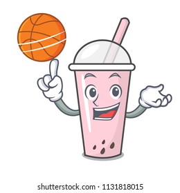 With basketball raspberry bubble tea character cartoon