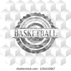 Basketball realistic grey emblem with geometric cube white background