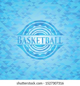 Basketball realistic sky blue emblem. Mosaic background